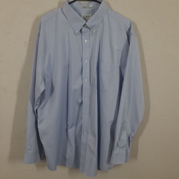 LL Bean Mens 17.5-34 Blue Wrinkle Free Slightly Fitted Long Sleeve Button Up... - Picture 1 of 11